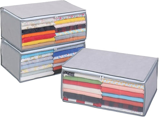 Astro 167-01 Clothes Storage Case, Set of 3, Gray, Breathable Non-Woven Clothes, Storage Box, Garment Case, Storage Bag, Closet, Pusher by ASTROSTORAGE