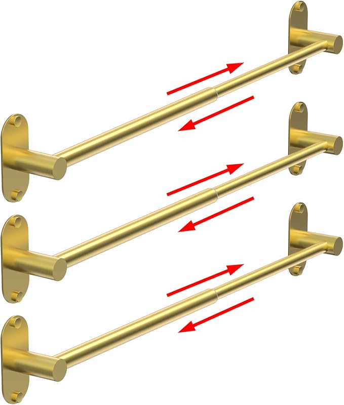 Towel Bar, Adjustable 14.4inch - 25.2inch Towel Rack, Self Adhesive & Wall Mounted for Bathroom Kitchen Hand Towel Holder Cloths Hanger SUS 304 Stainless Steel Single Bar (3, Gold) by MIROAMZ