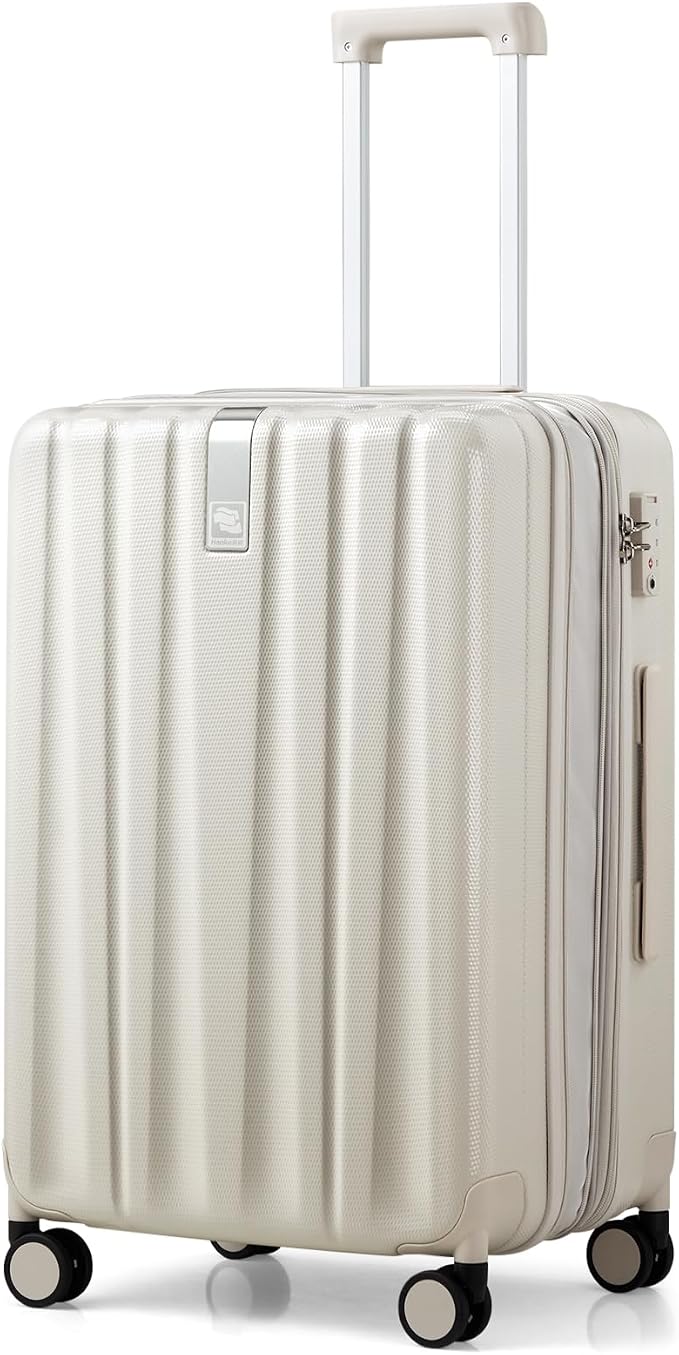 Hanke 24 Inch Expandable Checked Luggage Lightweight PC Hard Case luggage Suitcases with Wheels Travel Luggage Rolling Large Suitcase Travel Luggage Bag for Go To University.(Ivory White) by Hanke