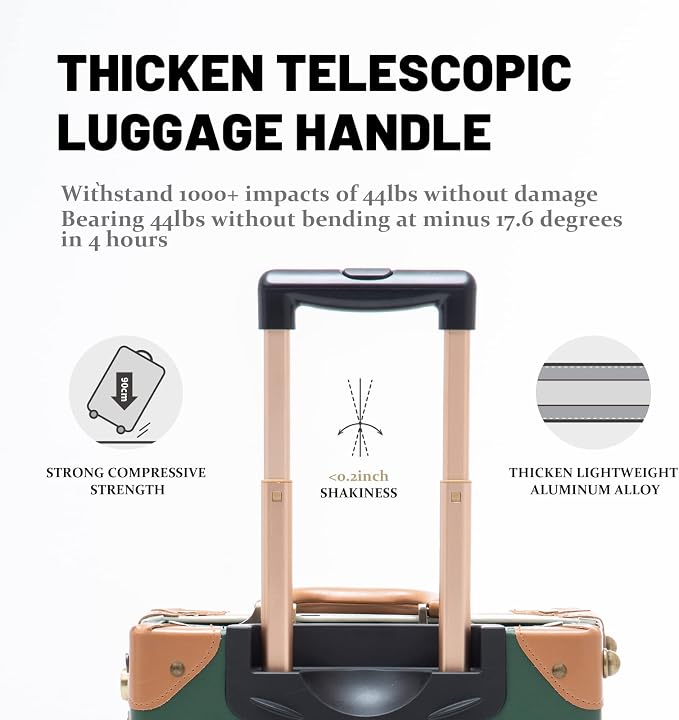 COTRUNKAGE Small 20" Vintage Luggage Set 2 Pieces TSA Approved Carry On Suitcase for Women with Wheels, White/Green - Image 3