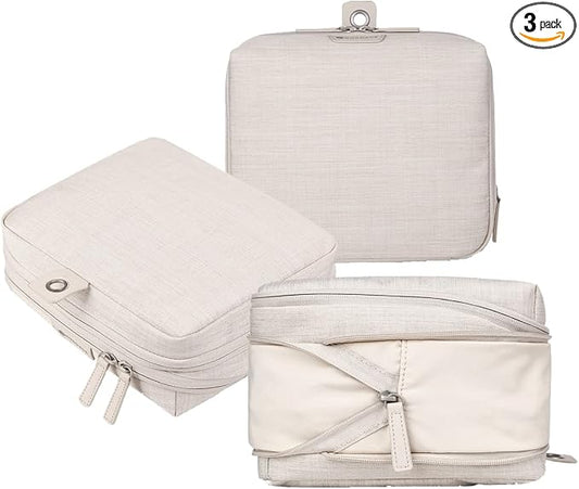 Nordace Travel Packing Organizers Set for Men and Women - 2x Packing Cubes & 1x Wash Pouch - Durable & Water Resistant (Beige) by NORDACE