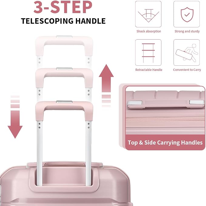 Somago Luggage Sets 4 Piece Lightweight Hardside Polypropylene Travel Suitcases with Double Spinner Wheels and TSA Lock,Nude Pink - Image 7