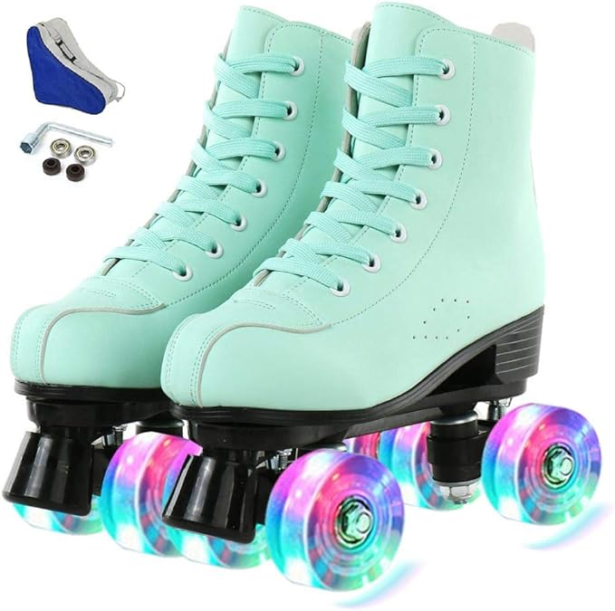 YYW Roller Skates for Women Men, High Top PU Leather Classic Double-Row, Indoor Outdoor, Beginner Shoes Bag by YYW