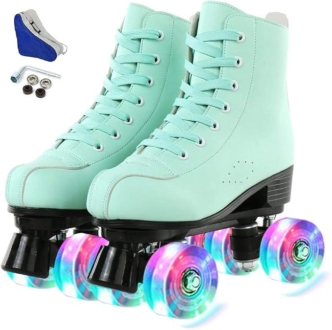 YYW Roller Skates for Women Men, High Top PU Leather Classic Double-Row, Indoor Outdoor, Beginner Shoes Bag by YYW