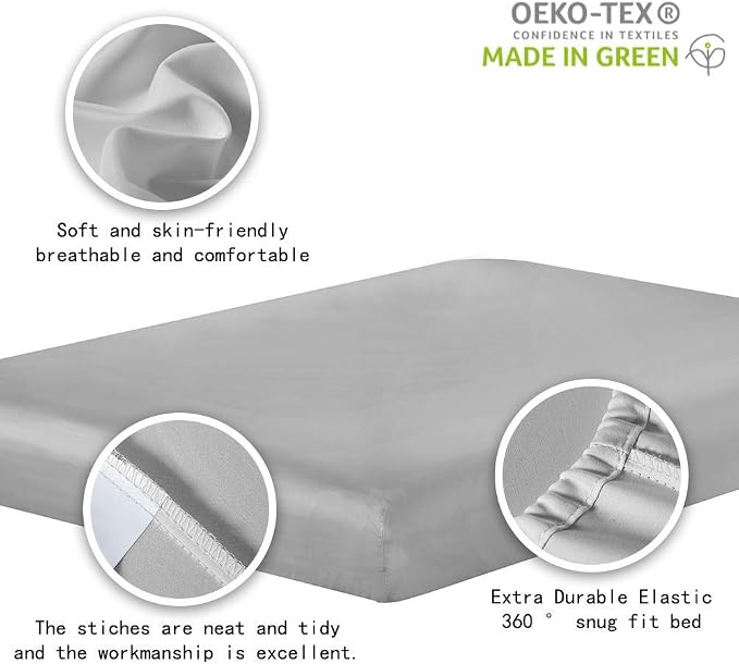 100% Supima Cotton Sheets 600 Thread Count,Bed Sheet Set King Size Sheets 4 Pieces, Soft & Silk Sateen Weave, Fits Mattress Up to 18'',Deep Pocket, Breathable & Fade Resistant(Silver Grey,King - Image 7