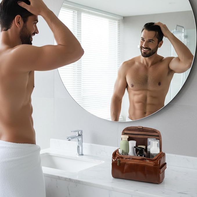 6 Pcs Toiletry Bag for Men Set of 6 Leather Toiletry-Bag for Men with Hook Premium Waterproof Kit Groomsmen Toiletry Bags PU leather cosmetic bags for Travel Essentials Gifts - Image 5