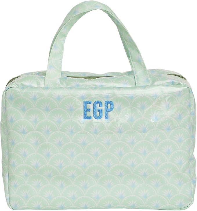 Personalized Hanging Toiletry Bag - Embroidered Travel Organizer for Women, Clear-Coated Makeup Bag with 4 Zipper Compartments, Foldable Organizer, Monogrammed Gift (Palm) by Sprinkled+With+Pink