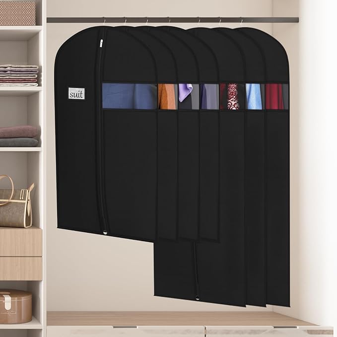 Univivi 60 Inch Long Garment Bags for Hanging Clothes, 5 Pack, Black | Breathable Dress Bag, Dustproof Hanging Garment Bag, Clear Window and ID Card Holder for Coats, Dresses - Image 5