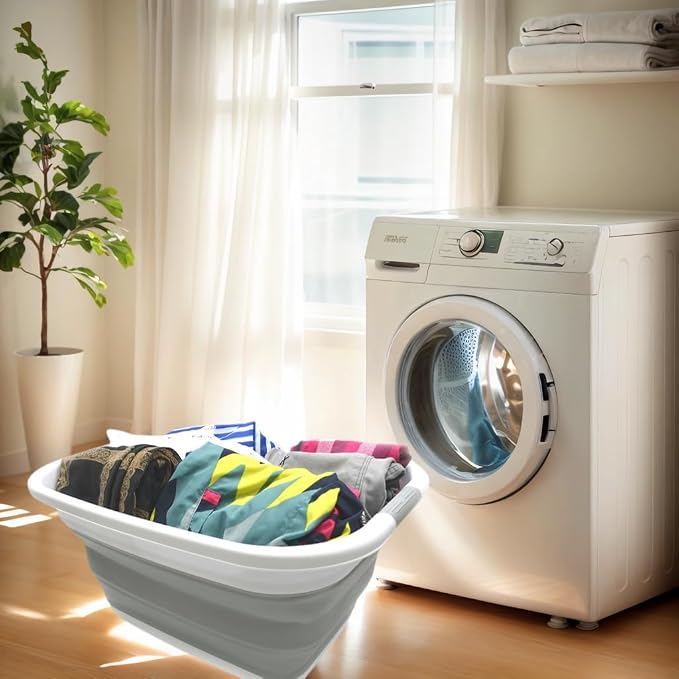 SAMMART 31L (8.1 gallon) Collapsible Plastic Laundry Basket-Foldable Pop Up Storage Container-Portable Washing Tub - Space Saving Hamper/Basket, Water capacity: 23L (6 gallon) (1, Grey) - Image 5