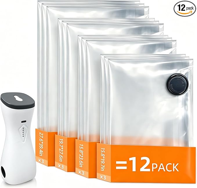 Rechargeable Air Pump Storage Bags 12Pack Travel Compression Bags by Unknown