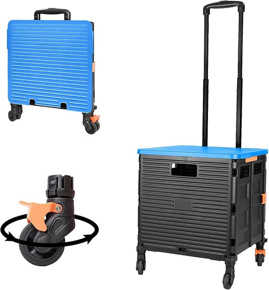 FELICON SELORSS Foldable Utility Cart Folding Portable Rolling Crate-Blue | Heavy Duty,Telescoping Handle,4 Rotate Wheels,Collapsible Handcart for Travel Shop Move Luggage Laundry Teacher Office Use by FELICON