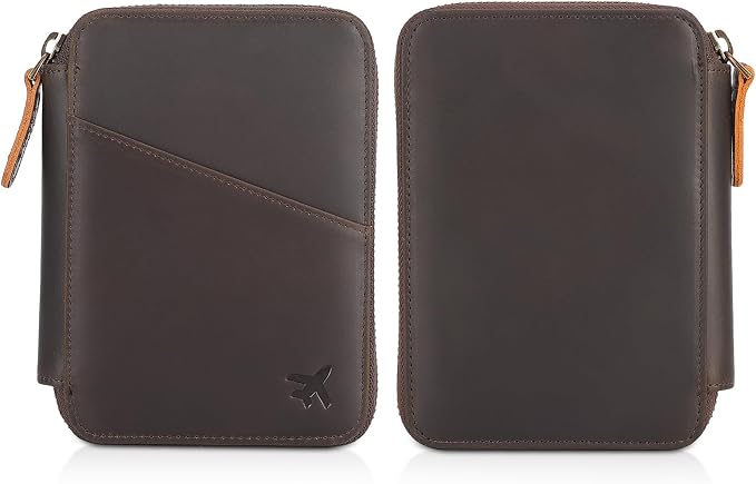 Polare Leather Pilot Wallet Passport Holder RFID Blocking Tri-fold Travel Cover Document Organizer for Aviation Professionals (Dark Brown(YKK Zipper Version)) - Image 7