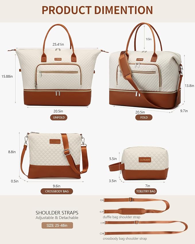 Large Weekender Bags for Women Travel, Under Seat Carry On Bags for Airplanes Overnight Bag with Shoe Compartment Luggage Sleeve, Foldie Travel Tote Bag Hospital Bag, Travel Gifts, Beige Brown - Image 3