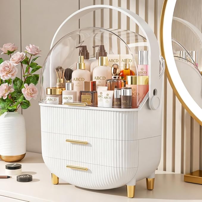 Makeup Organizer Skincare Organizers - Cosmetic Display Cases with Transparent Cover, SkinCare Organizers for Bathroom Countertop, Bedroom Vanity Desk, Lipstick Organizer, White - Image 5