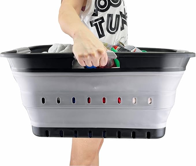 SAMMART 42L (11 gallon) Collapsible Plastic Laundry Basket - Foldable Pop Up Storage Container/Organizer - Portable Basket - Space Saving Hamper (Black/Alloy Grey (Set of 2)) - Image 8