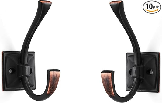 Large Wall Hooks 10 Pack Oil Rubbed Bronze Coat Hooks Hardware Towel Hooks for Hanging Coats 4.35 Inch Double Robe Hooks Wall Mounted with Screws for Key, Towel, Bags, Cup, Hat by ZAUYX