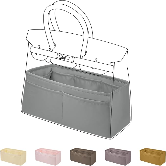 DGAZ Silk Purse Organizer Insert for Birkin Bag(Pearl gray,BK40) | Soft and Lightweight,Perfect Fit,Multi-pocket Storage,Bag Protector,Luxury Bag Care,Handmade,for Smooth Bag Organizer by DGAZ