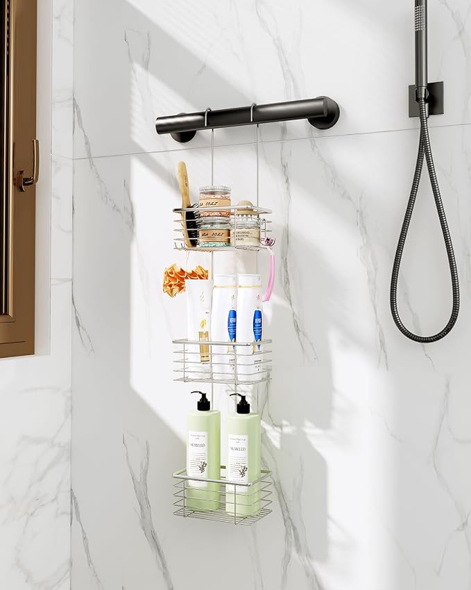 3-Tier Small Hanging Bathroom Organizer,caddy hanging,Shampoo Holder Stainless Steel,over the door shower caddy,shower storage - Image 5