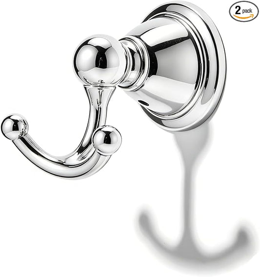 khtumeware 2 Pack Polished Chrome Robe Hooks Wall-Mounted Heavy-Duty Towel Hooks, Zinc Alloy Bathroom Coat Hooks and Suitable for Hanging Towels, Bathrobes, Clothes, Hats and Bags. by khtumeware