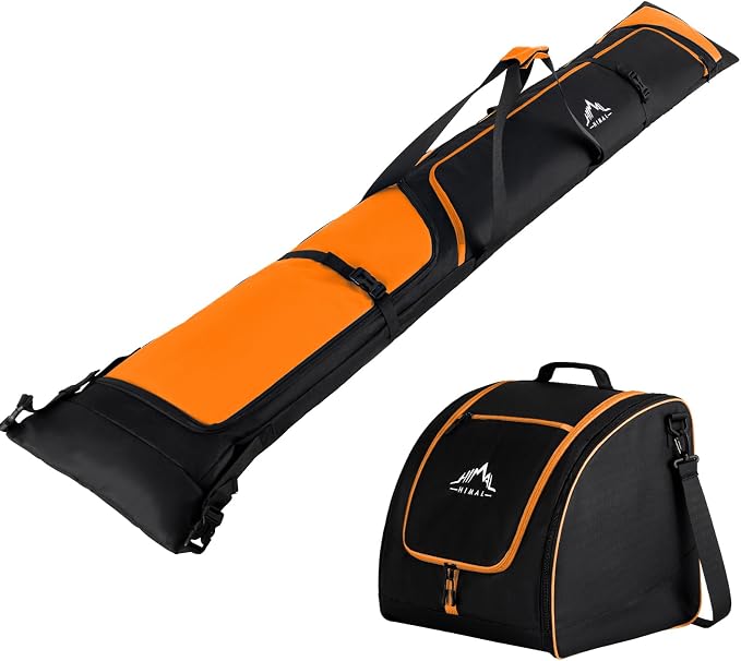 GoHimal Ski Bag & Boot Bag Combo, Padded Ski Carrier | Fits Skis Up to 200CM, Fits Boots Up to US13, Safety Reinforced, Water-Resistant, Ski Travel Bag by Gohimal