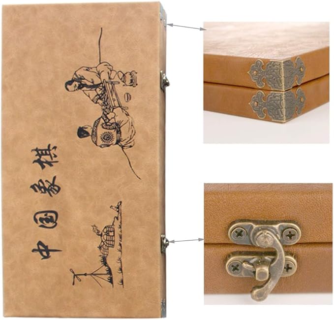 15 inch Chinese Chess Set with PU Leather Foldable Board Xiangqi Portable Chinese Chess Game Set Strategy Xiang Qi Board Games for 2 Players for Adults Family