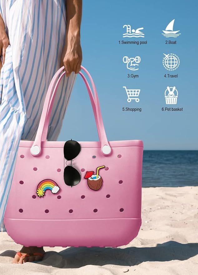 Baonat Beach Bag Rubber Tote Bag - Waterproof Travel Bag for Women Washable Tote Bag Handbag for Sports Beach Market Pool - Image 6