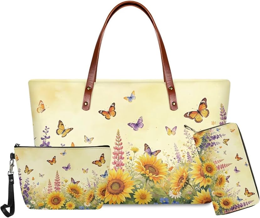 GIFTPUZZ Women Tote Bag Women Wallet Portable Cosmetic Bag for Women Bag Set 3 Pack PU Leather Bags with Zipper - Image 3