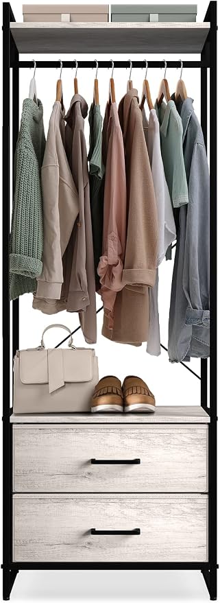 Sorbus Clothing Rack with Drawers - Clothes Stand Dresser - Wood Top, Steel Frame, & Fabric Drawers - Tall Closet Storage Organizer - Garment Rack for Hanging Shirts, Dresses, & Jackets - Image 6