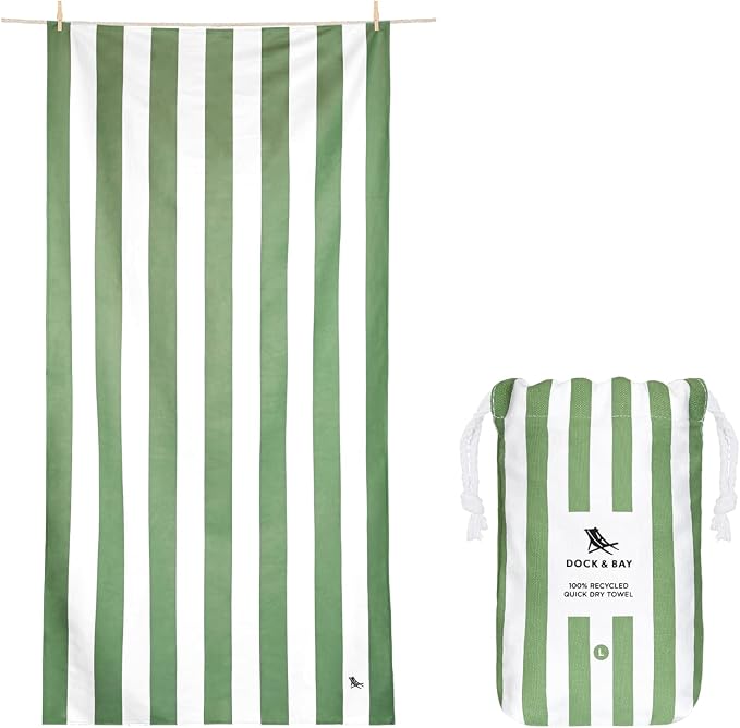 Dock & Bay Beach Towel - Quick Dry, Sand Free - Compact, Lightweight - 100% Recycled - Includes Bag - Cabana - Cayman Khaki - Extra Large (200x90cm, 78x35) by DockBay