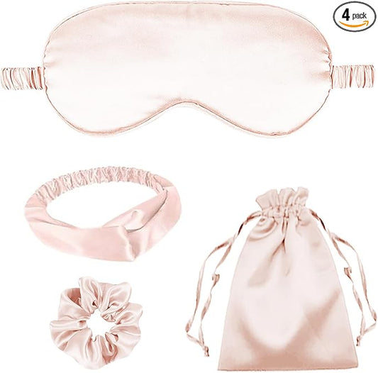 4Pcs Silk Sleep Masks Satin Eye Mask Silky Eyes Cover Blindfold Eyeshade Headband Scrunchies Pouch Bags Bridesmaid Gifts