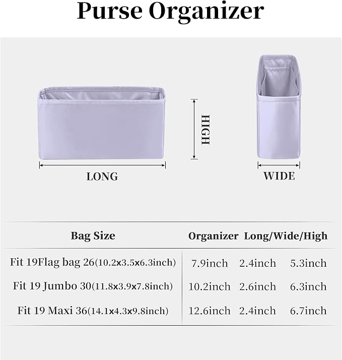 19 Bag Organizer Insert, Purse Organizer with Silky Satin Compatible with Chanel 19 Bag Maxi, Lightweight Shaper for Daily Use (Lavender, Maxi 36) - Image 6
