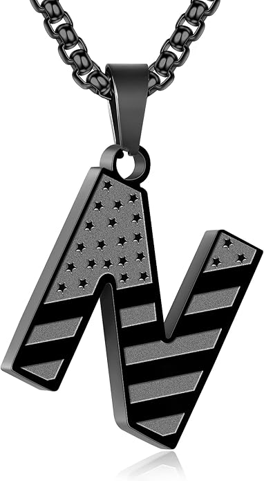 Zocomi Stocking Stuffers Christmas Gift - Initial Necklace Gifts for Men Boys, Stainless Steel American Flag Pendant Jewelry, Christmas Gifts Ideas for Kids Teen Boys