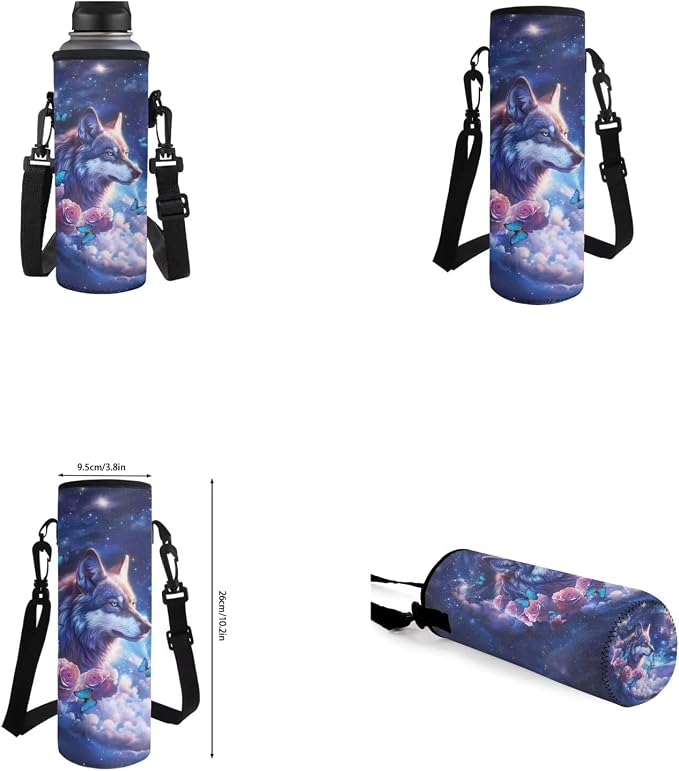 Galaxy Wolf Backpack for Girls Kids Backpack with Lunch Box Water Bottle Holder with Strap and Aesthetic Pencil Case 4PCS Set Bookbag with Front Pocket for School 17 inch Sturdy School Bag - Image 6