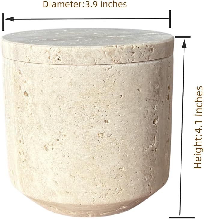 Natural Marble Hole Stone Cosmetic Cotton Swab Sundry Small Tank Storage Box Jar with Lid (Yellow Travertine) - Image 6