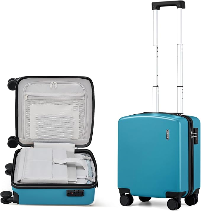 Hanke 16 Inch Underseat Carry On Luggage, Airline-Approved Hard Shell Small Suitcase with Spinner Wheels, Lightweight Tsa Lock Travel Luggage for Short Trips(Caribbean Blue) by Hanke