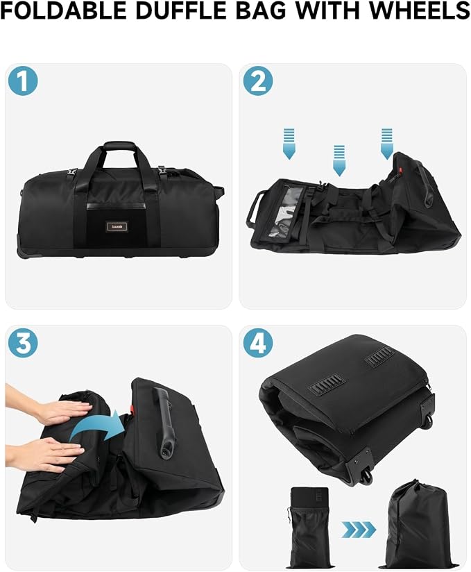Foldable 120L Rolling Duffle Bag with Wheels | Extra Large Travel Duffle Bag with Shoes Compartment, Backpack Straps Gym Bag for Weekend & Overnight Trips, Camping, Moving | Includes 3 Packing Cubes - Image 3