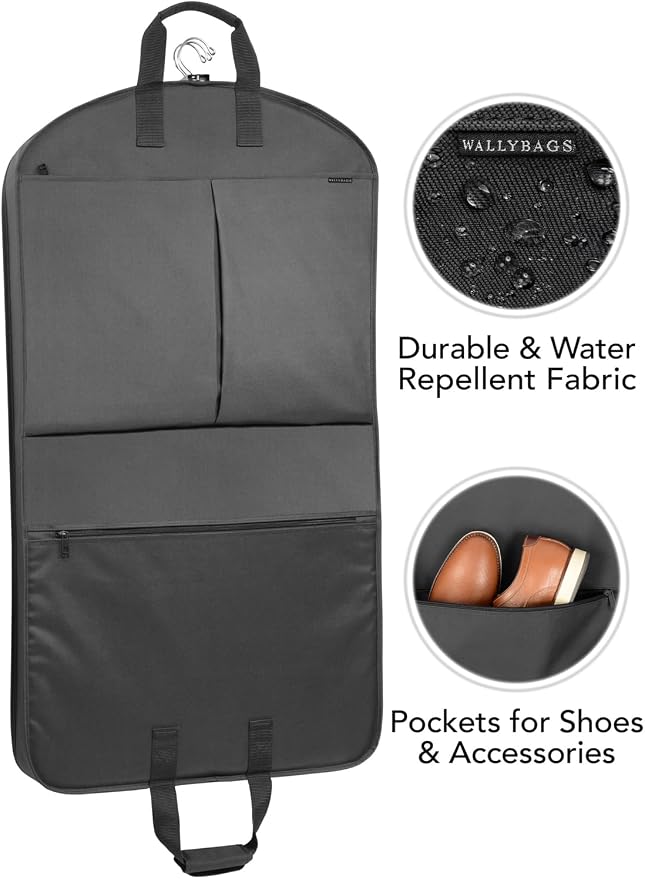 WallyBags 40” Deluxe Travel Carry-On Garment Bag with Two Pockets - Image 3