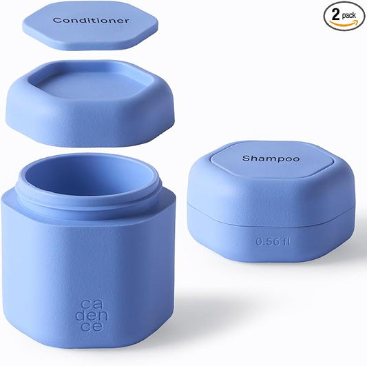 Cadence Travel Containers - 2 Piece Haircare Set - Magnetic Travel Capsules - For Shampoo, Conditioner, Hair Styling Product - 1 Small & 1 Medium Capsule - Shampoo & Conditioner Labels - Pacific by KeepYourCadence