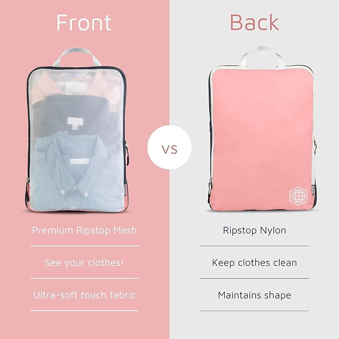 Large Packing Cube Set with See Through Mesh- Compression Packing Cubes Travel Organizers by TRIPPED Travel Gear (Dusty Rose) - Image 4