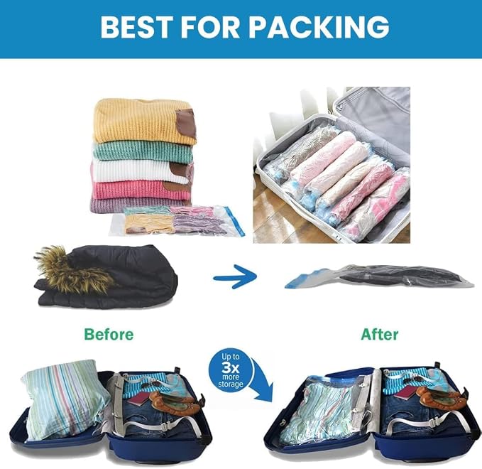 Vacuum Bags for Clothes, Storage Space Saver Bags for Traveling Small for Travel, Compression with Hand Pump - Image 6