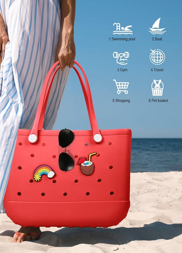 Baonat Beach Bag Rubber Tote Bag - Waterproof Travel Bag for Women Washable Tote Bag Handbag for Sports Beach Market Pool - Image 6