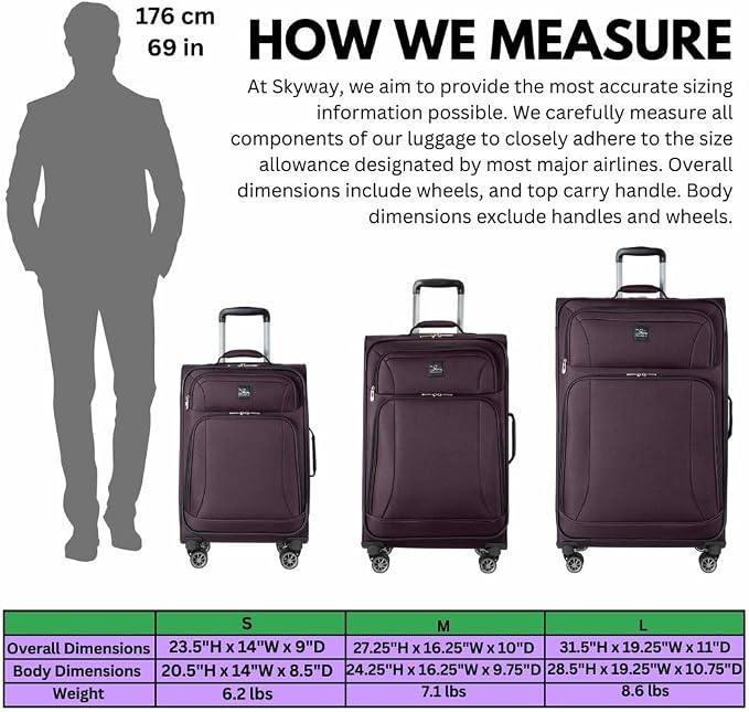 Skyway Epic Softside Medium Checked Luggage - Lightweight Suitcase with Wheels | TSA Approved Travel Bag | Spinner Suitcase | Large Luggage Set with Telescoping Handle, 24 inch, Plum - Image 9