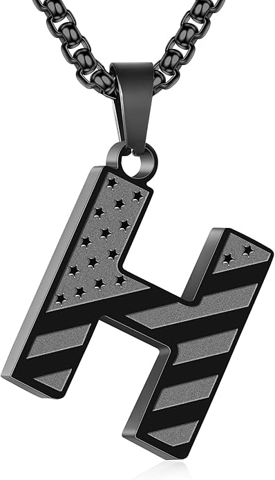 Zocomi Stocking Stuffers Christmas Gift - Initial Necklace Gifts for Men Boys, Stainless Steel American Flag Pendant Jewelry, Christmas Gifts Ideas for Kids Teen Boys