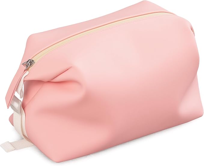 Vomgomfom 6L 13 Inch Silicone Toiletry Bag, Waterproof Leakproof Travel Cosmetic Organizer, Adjustable G-Buckle Compression Dopp Kit, Foldable Makeup Bag for Women & Men (Pink, 13" 6L) by Vomgomfom