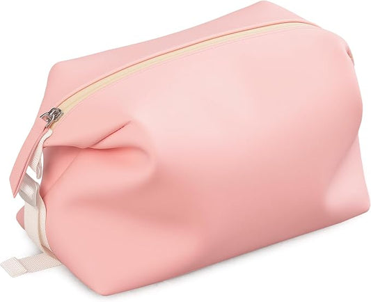 Vomgomfom 6L 13 Inch Silicone Toiletry Bag, Waterproof Leakproof Travel Cosmetic Organizer, Adjustable G-Buckle Compression Dopp Kit, Foldable Makeup Bag for Women & Men (Pink, 13" 6L) by Vomgomfom