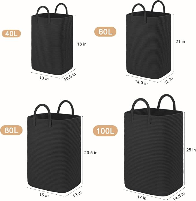 Artfeel Laundry Basket,Woven Cotton Rope Laundry Hamper,100L Versatile Storage for Dirty Clothes,Baby Toys,and Blankets in Bathroom, Nursery,and Living Room - Image 3