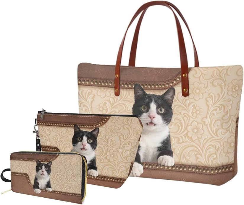 GIFTPUZZ Women Tote Bag Women Wallet Portable Cosmetic Bag for Women Bag Set 3 Pack PU Leather Bags with Zipper - Image 8