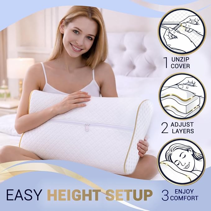 Memory Foam Pillow, Cervical Pillow, 4-Layer Queen, Contour Pillow, Side Sleeper, Neck Support, Pillow for Neck Pain, CertiPUR-US - Image 5