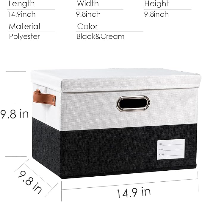 PRANDOM Foldable Storage Bins with Lids [3-Pack] Fabric Collapsible Storage Boxes Baskets Cubes Containers with Handles for Closet Living Room Bedroom (Black & White 14.9x9.8x9.8'') - Image 3