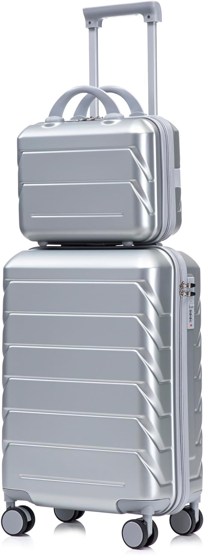 2-Piece ABS Hard Shell Lightweight Carry-On Luggage Set (14" & 20"), 360-Degree Spinner Wheels, Adjustable Telescopic Handle and Combination Lock for Travel, Silver by LUCCALILY